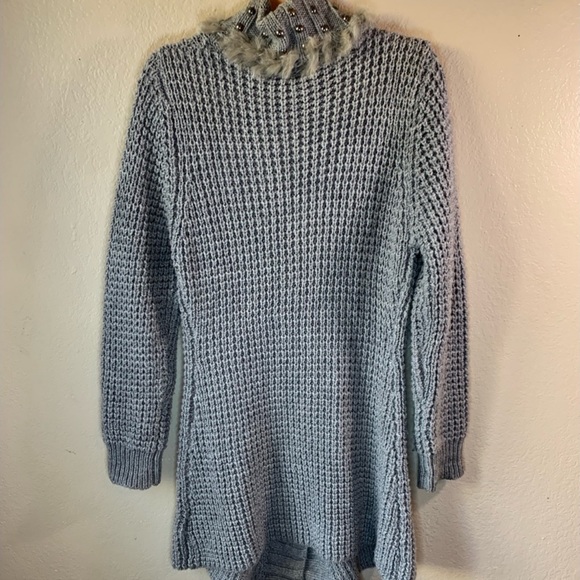 NWOT-Sioni- Long Sweater Jacket Grey DYDE Rabit Fur - Picture 3 of 12